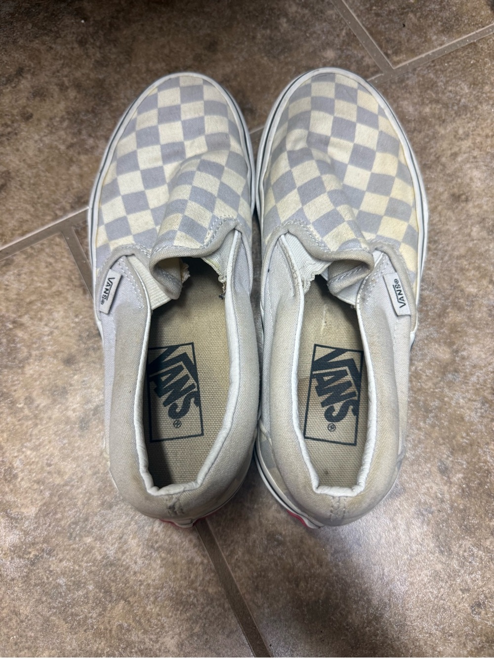 Vans Slip-On Checkerboard Sneakers - Gray and Cream